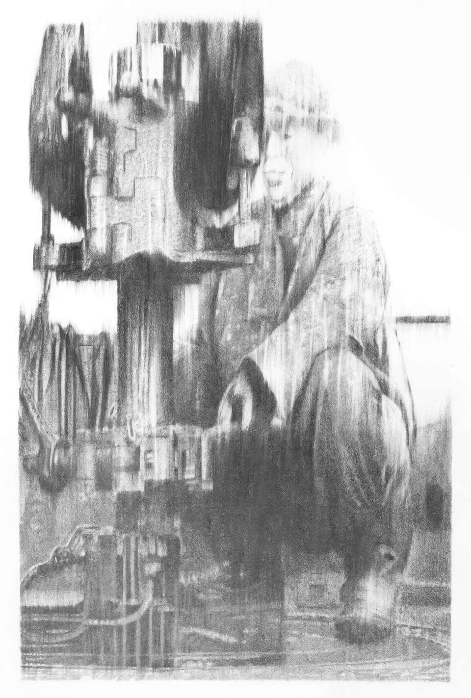 La foreuse, dessin mine de plomb sur papier, 40x60 cm, 2021